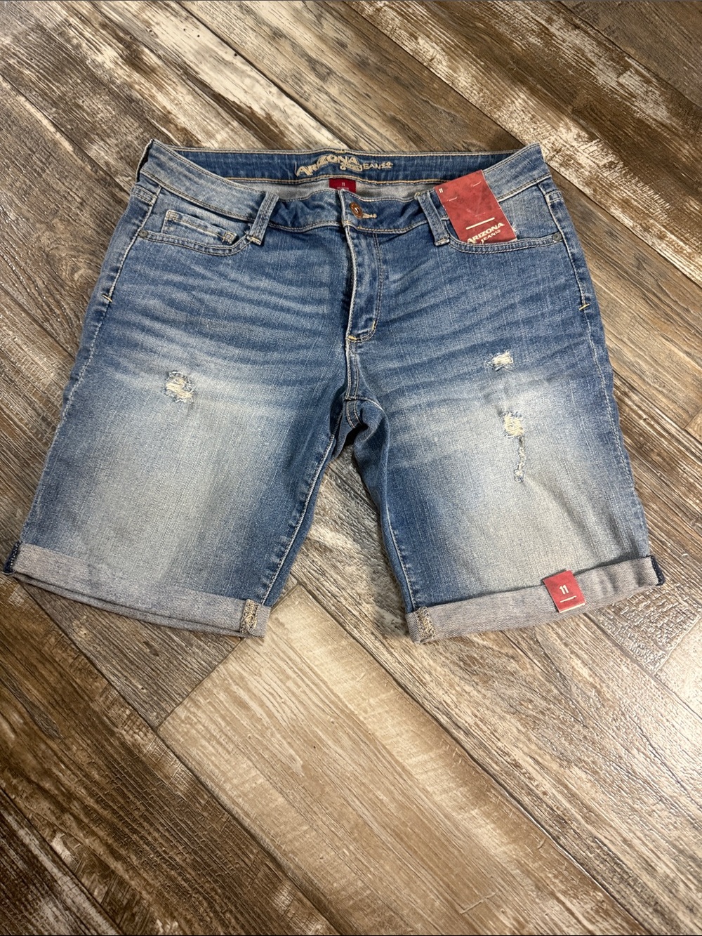 Arizona NEW Women’s Distressed Rolled-Hem Denim Shorts - Blue